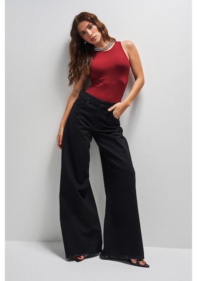 Itsbasic Kadın Siyah Renk Hera 1w41 Palazzo Fit Bol Kesim Denim Jean Siyah 1w41