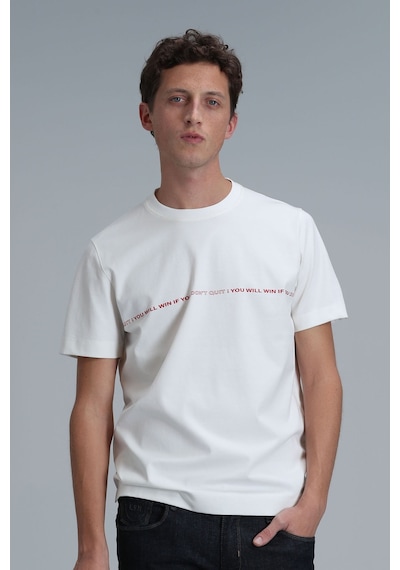 Lufian Erkek Carlos Modern Grafik T-shirt 111020211 Kırık Beyaz Ekru