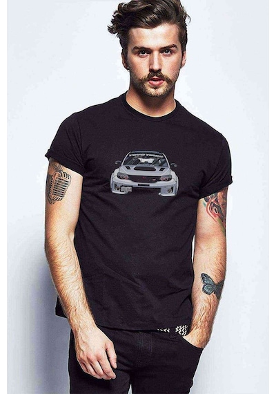 İmpreza Baskılı Siyah Erkek Tshirt