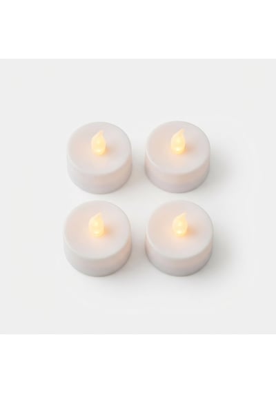 4'lü Pilli Led Tealight Mum Seti - Sıcak Sarı Işık - Piller Dahildir - Dekoratif Yalancı Mum