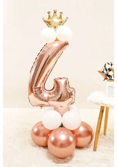 Rose 4 Rakamı Taçlı Balon Set Rose