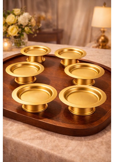 6'lı Ayaklı Gold Metal Lokumluk Seti- Metal Gold Kahve Yanı Lokumluk, Şekerlik