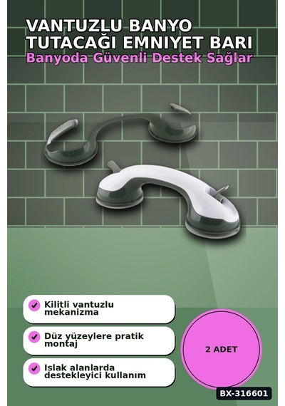 Vantuzlu Banyo Tutacağı Kilitli Vakumlu Emniyet Tutunma Barı 1 Adet Bx-316601 Çok renkli