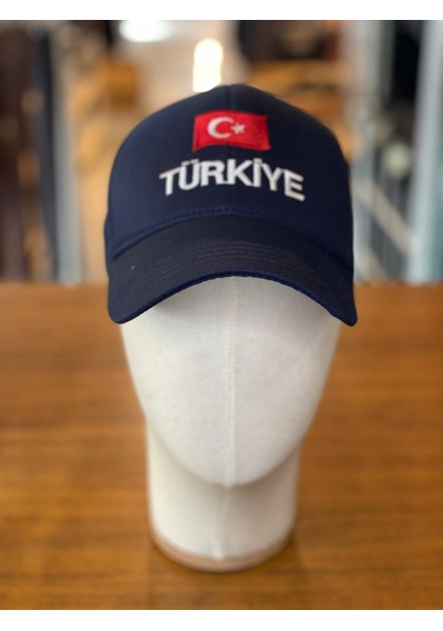Hamze Türkiye Bayrak Nakış Pamuklu Unisex Cap Şapka Lacivert