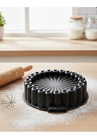 Granit Döküm Tart Kalıbı Kek Kalıbı 28 Cm Beyaz - Siyah