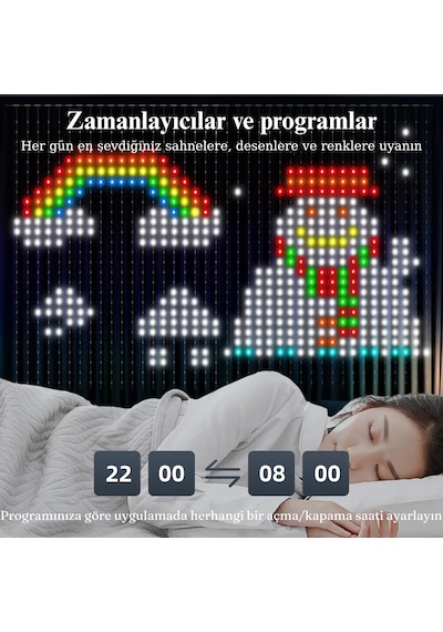 Led Işıklı Akıllı Perde Animasyonlu Uzaktan Kumanda Sevgili Eğlence Parti Yılbaşı 2x2 Mtr 400 Ledli Çok Renkli