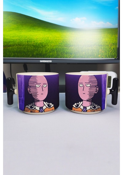 One Punch Man Anime Baskılı Seramik Lüks Kupa 1 Adet T Şeklinde Özel Siyah Kulp Dalga Kulp V1t Çok Renkli