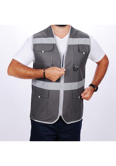 Formteks İşçi Çok Cepli Reflektörlü Alet Yeleği Gri Gri