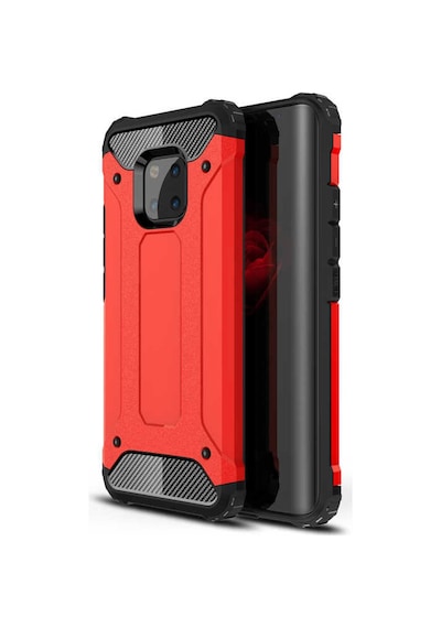 Noktaks - Mate 20 Pro Uyumlu - Kılıf Çift Katman Zırh Tank Crash Military Kapak - Kırmızı Kırmızı