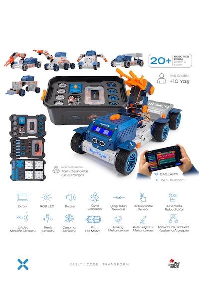 Harezmi X İleri Seviye 20'si 1 Arada Programlanabilir Modüler Robot Seti, Deneyap Kart V2 Ve +2 Enkoderli Dc Motor Donanımlı