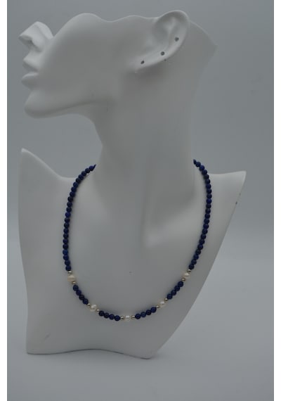 Stoneage Lapis Lazuli Ve Incili Kadın Kolye Beyaz