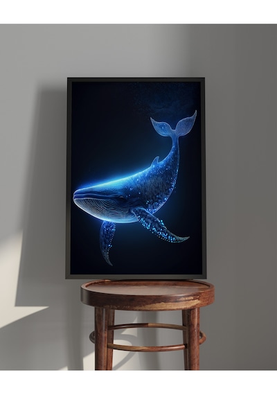 Tablo Ahşap Çerçeveli Tablo Çerçeveli Poster Mavi Balina, Hayvan Temalı Tablo