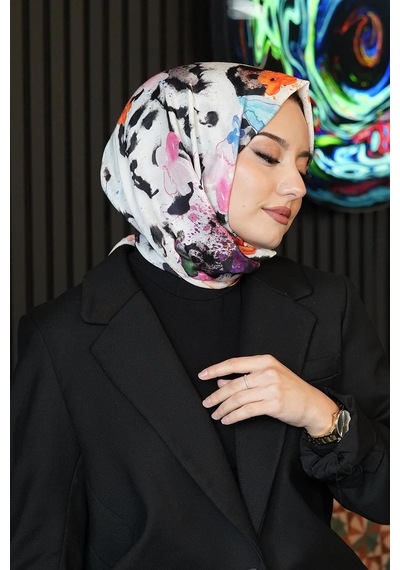 Çiçek Desen Renkli Soft Pamuk Şal Çok Renkli 53