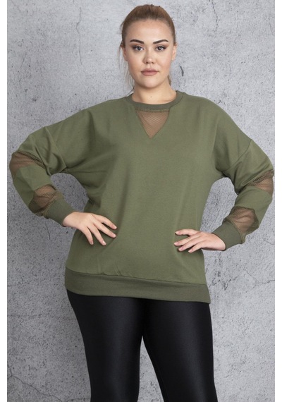 Şans Kadın Haki Filedetaylı Sweatshirt 65n18844-siyah Siyah