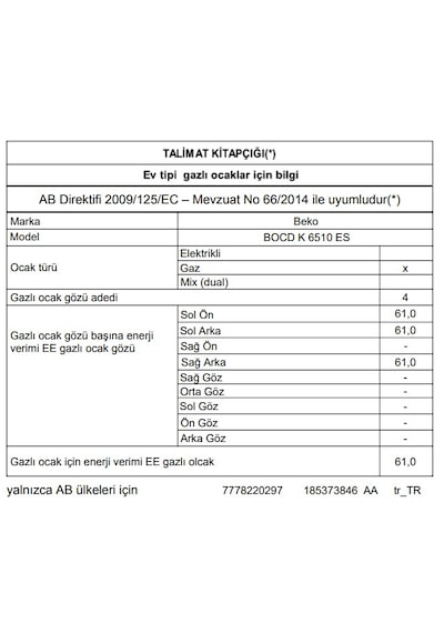 Beko BOCD K 6510 ES Gazlı Cam Tablalı Ocak