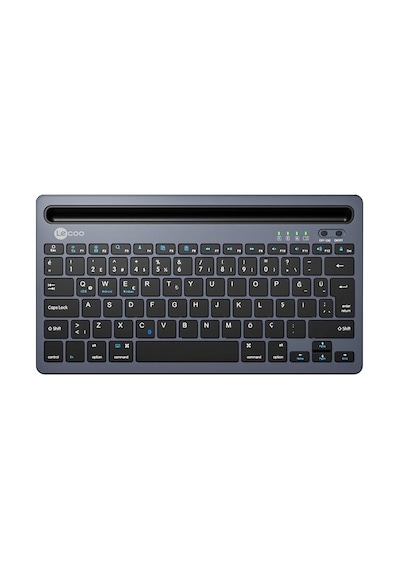 Lecoo,   Bk100 Bluetooth V3.0 Çoklu Cihaz Uyumlu Şarj Edilebilir Kablosuz Gri Türkçe Q Klavye