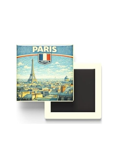 Fransa Paris Şehri Temalı Vintage Buzdolap Magneti 9x9 Cm