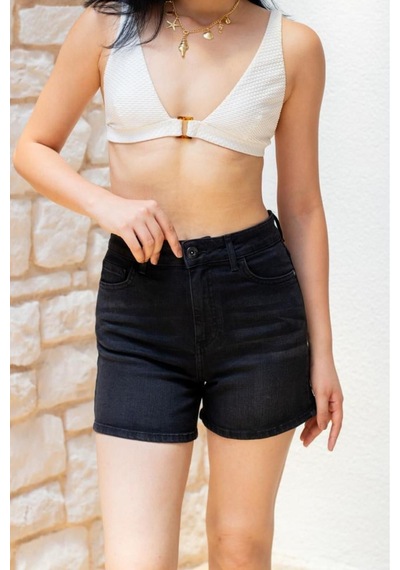 HLT Jeans Siyah Kadın Lily Likralı Mom Fit Yüksek Bel Esnek 90's Kot Şort Lily-siyah 001