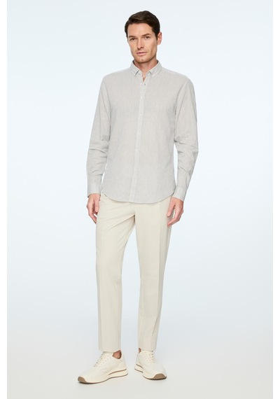 Morven Erkek Gri Keten Trend Düz Dynamic Fit Düğmeli Yaka Gömlek 26ys004005100 Gri