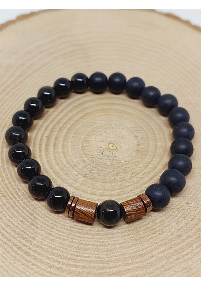 Golden Obsidyen & Oniks Taşı 8mm Unisex Tasarım Bileklik Hawaii M Çok Renkli