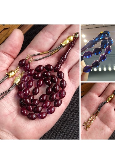 7x11 mm İspirto Mavi Ateşi Kehribar İsme Özel Tesbih