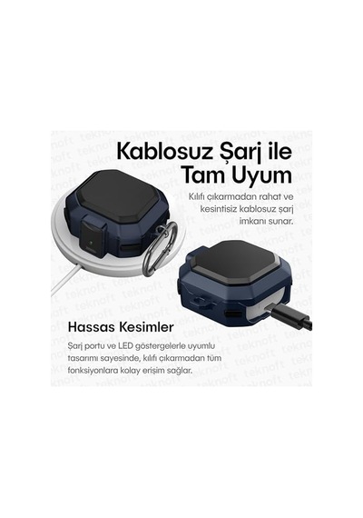 Galaxy Buds 4 Pro Ve Buds 4 İle Uyumlu Darbelere Karşı Ultra Güçlü Çift Renkli Sert Kenarlı Mat Silikon Kılıf Lacivert, Galaxy Buds 4 Pro/4