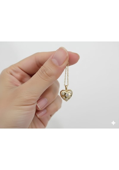 Akfecan Çelik 316l Zirkon Taşlı Içi Açılan Kalp Lolye Altın