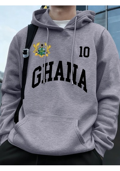 Startmore Tarzsokak Ghana Emblem Letter Printing Hoodie Mens Winter Fleece Warm Pullover Jogging Pocket Sweatshir Gri