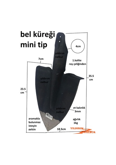 Küçük Tip Bel Küreği Kalın Ray Çelik Ağaç Dikme Sökme Belleme Min