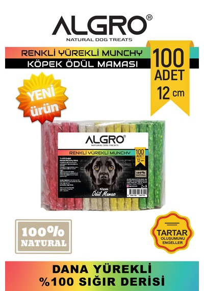 Dana Yürekli Renkli Munchy Stick 12 Cm X 100 Adet Büyük Boy Paket