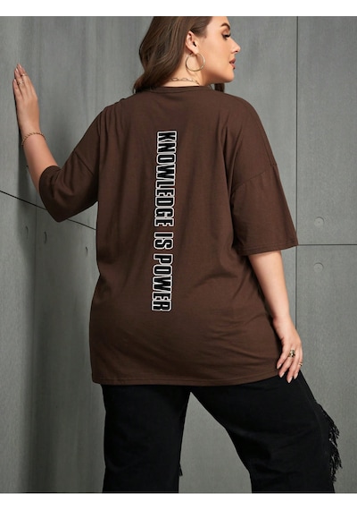 Uyguntarz Unisex Knowledge İs Power Baskılı Tasarım Tshirt Kahverengi