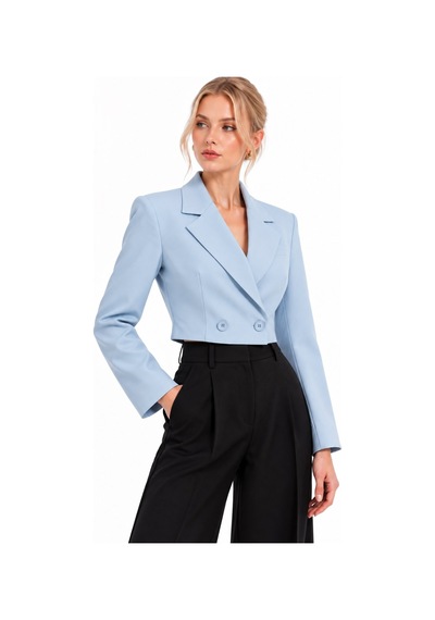 Lafela Kruvaze Kapama Yapılı Crop Blazer Mavi