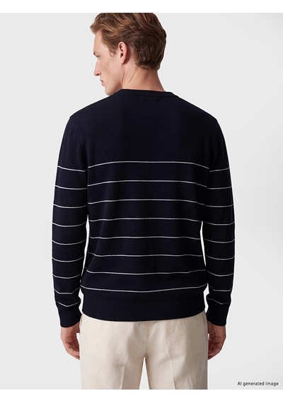 LC Waikiki Southblue Lacivert Bisiklet Yaka Çizgili Erkek Triko Kazak Navy