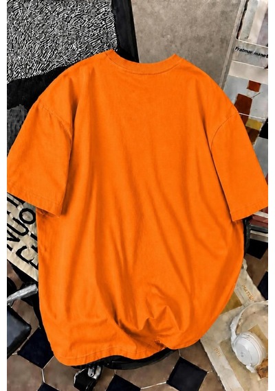 La El İşareti Ön Baskılı Sokak Modası Unisex T-shirt Turuncu