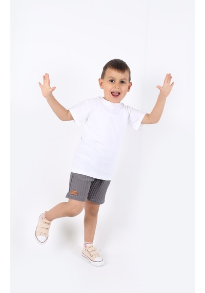 Aden Kids Erkek Çocuk Gömlek+sweatshirt Ve Cepli Şort Alt Üst Takım --ütü İstemez-- Gri