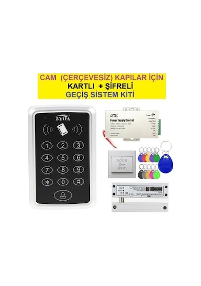 CAM (ÇERÇEVESİZ) KAPILAR İÇİN  KARTLI + ŞİFRELİ GEÇİŞ SİSTEM KİTİ
