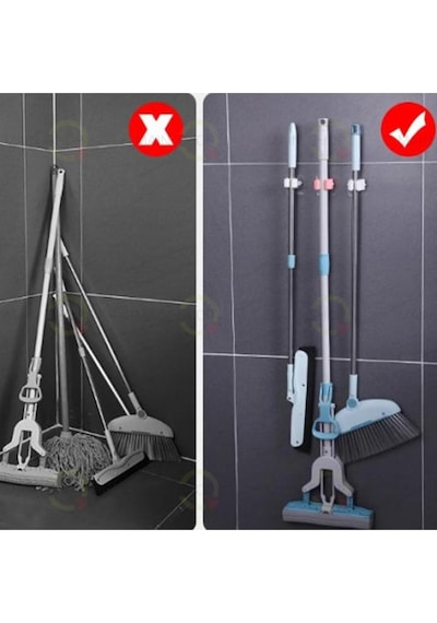 Mainshop Yapışkanlı Pratik Mop Temizlik Fırçası Tutucu Asma Askı Aparatı Paspas Sapı Tutucu 4 Adet M-310 Beyaz