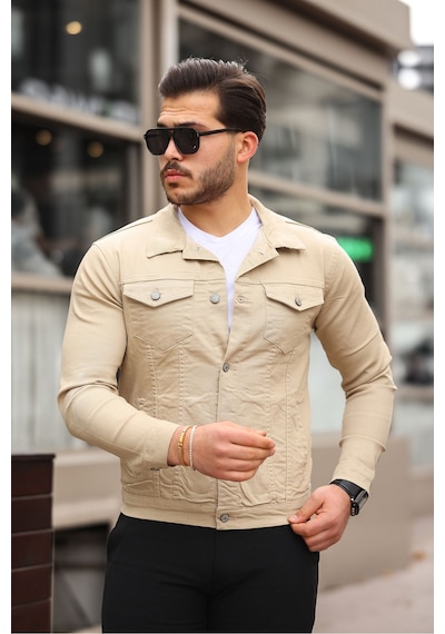 Serseri Jeans Koyu Haki Erkek Kot Ceket Bej