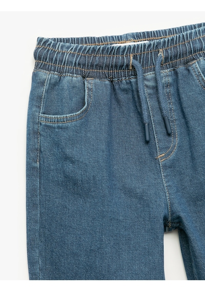 Koton Pamuklu Beli Bağcıklı Jogger Denim Pantolon Dark Indıgo 6wkb40003td Koyu İndigo