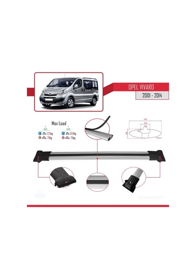 Opel Vivaro 2001-2014 Arası İle Uyumlu Fly Model Ara Atkı Tavan Barı Gri 3 Adet Bar
