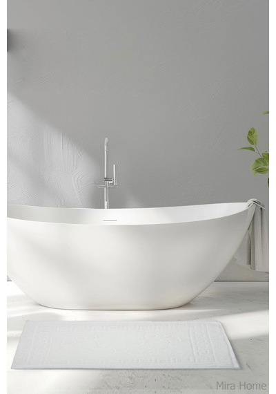 2 Li Ayak İzli Banyo Ayak Havlusu %100 Pamuklu Renkli 50x70 Cm Menom Beyaz