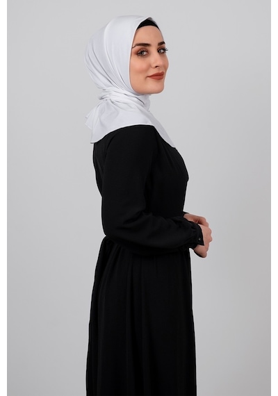 Hürrem Bone Beyaz Pratik Hazır Geçmeli Tesettür Eşarp Sandy Kumaş Arkadan Çıt Beyaz