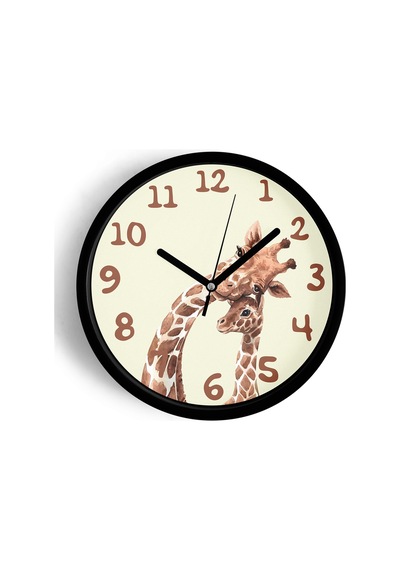 Sevimli Zürafa Temalı Çocuk Odası Modern Duvar Saati - 30cm - Önü Camlı Siyah Kasa-jh0026 Siyah