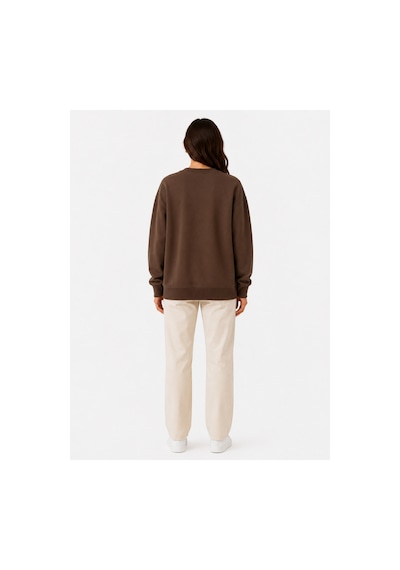 Herkesemoda Bloom Baskı Detaylı Şardonlu 2 İplik Bisiklet Yaka Sweatshirt Kahverengi