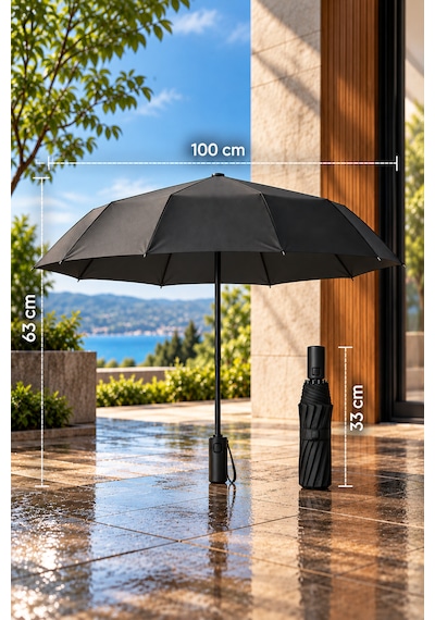 Lipra Siyah El Fenerli Katlanabilir Şemsiye 100 Cm Led Işıklı Rüzgara Dayanıklı Taşıma Kılıflı