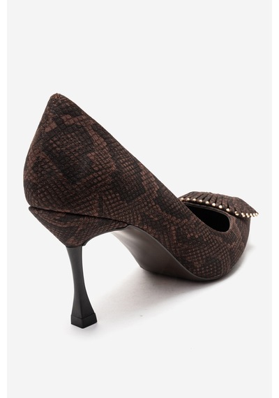 Luvishoes Rebel Kahverengi Desenli Tokalı Kadın Topuklu Ayakkabı Kahverengi