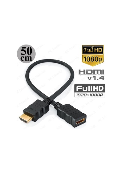 BK TeknolojiHDMI 1.4 Erkek-Dişi  3D Full HD Kısa Uzatma Kablosu 50 CM