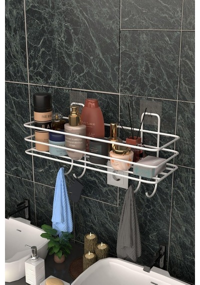 Risingmaber Metal Beyaz Yapışkanlı Banyo Düzenleyici Raf, Şampuanlık Duş Rafı Ve Organizer Mt119b Diğer