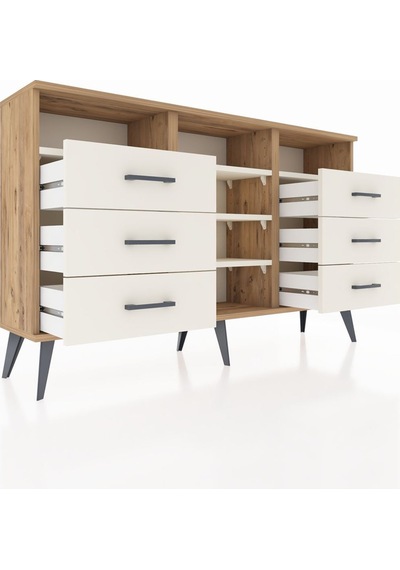 Arges Konsol 5 Raflı 6 Çekmeceli 132x30x83 Çam-aytaşı/aytaşı Aytaşı/aytaşı
