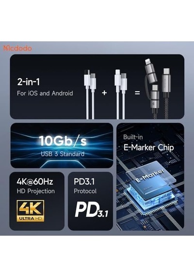 Ca-0450 Lightning Pd 36w - Type-c 100w Destekli2 Si Bir Arada Şarj Kablosu, Siyah